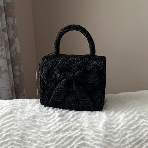Racheal Zoe Elegant Bow Black Beaded Handbag